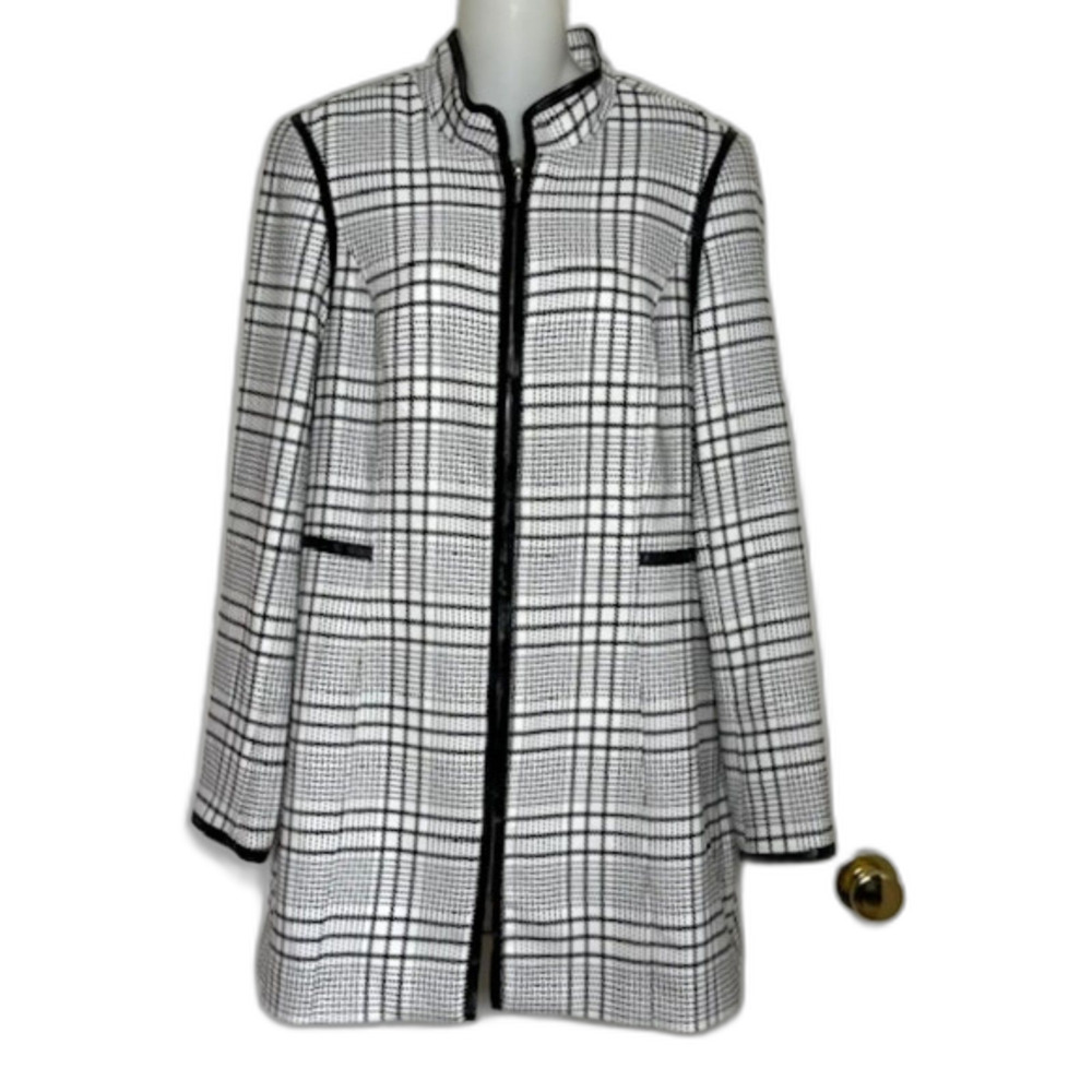WHBM BLACK & WHITE PLAID ZIP FRONT JACKET COAT SIZE LARGE CAREER BUSINESS